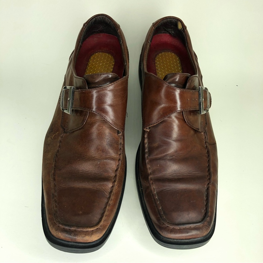 gravity defyer shoes monk strap men size 11 brown leather comfort walking